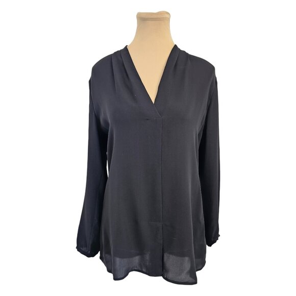 Theory 100% Silk Black Long Sleeve Blouse Sz S - Picture 1 of 9